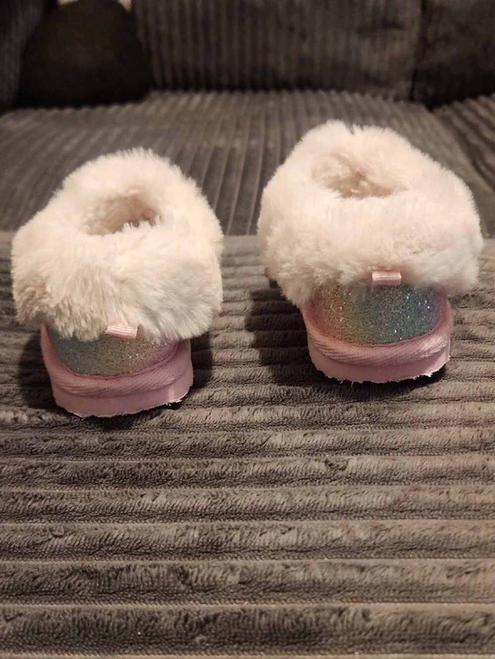 wonder nation Pastel Rainbow Glitter Slippers with Pink Trim